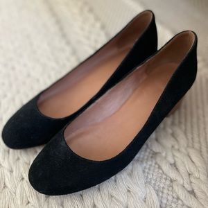 MADEWELL Pumps Heels Suede Round Toe Ella black leather chunky wooden size 9